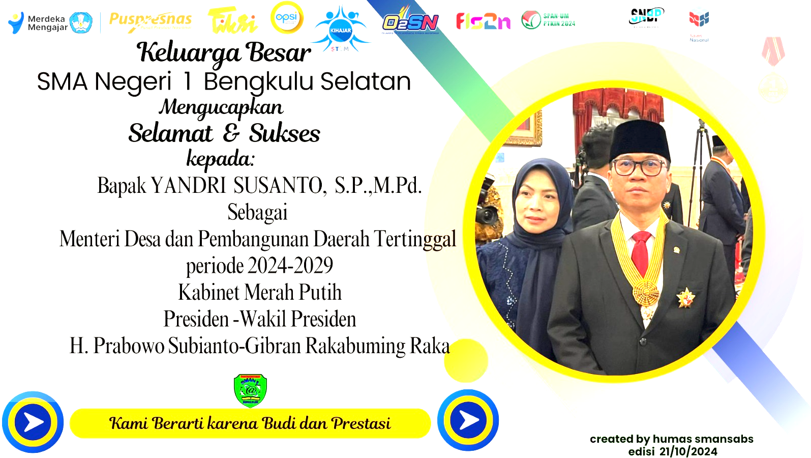 ALUMNI SMA N 1 BENGKULU SELATAN MENJADI MENTERI DPDT KABINET MERAH PUTIH PRABOWO - GIBRAN  2024-202